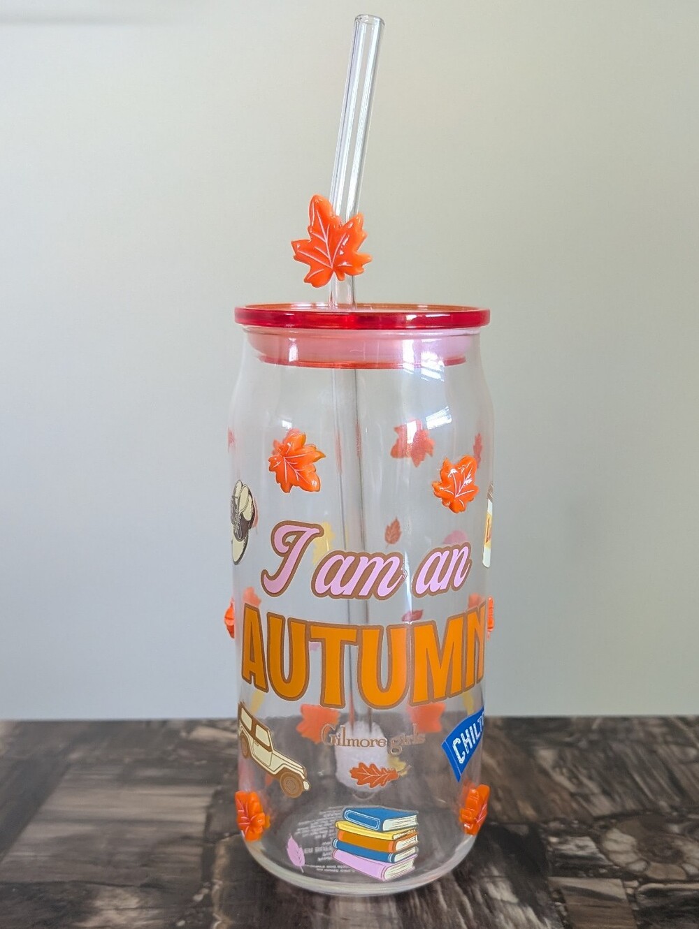 Gilmore Girls I AM AN AUTUMN Fall Theme Leaf Design Tumbler with Lid & Straw 🍂